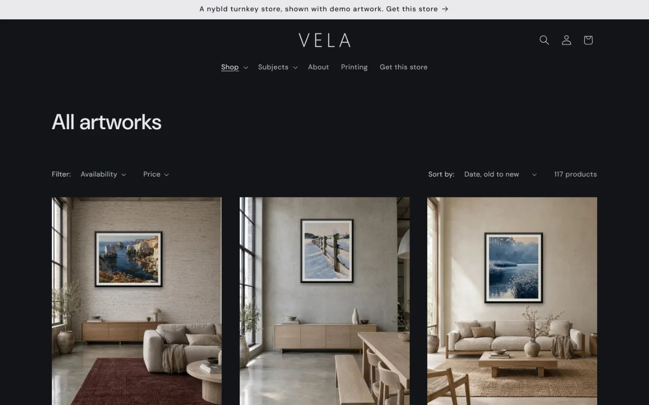 The same catalogue in the Vela design, Ink palette: All artworks