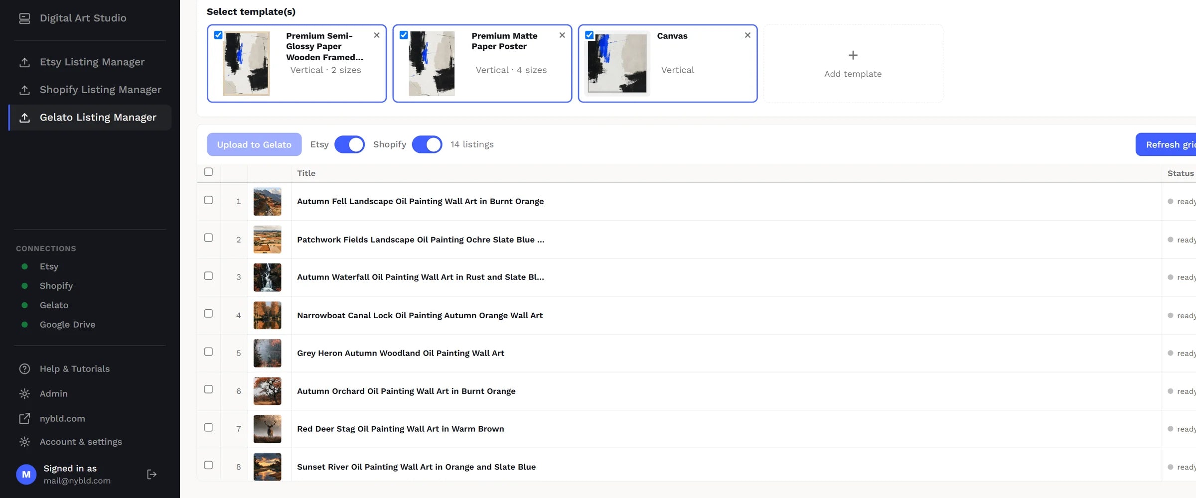 The Gelato Listing Manager: print-on-demand products finished from the same listings