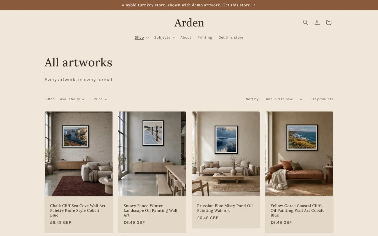 The same catalogue in the Arden design, Clay palette: All artworks