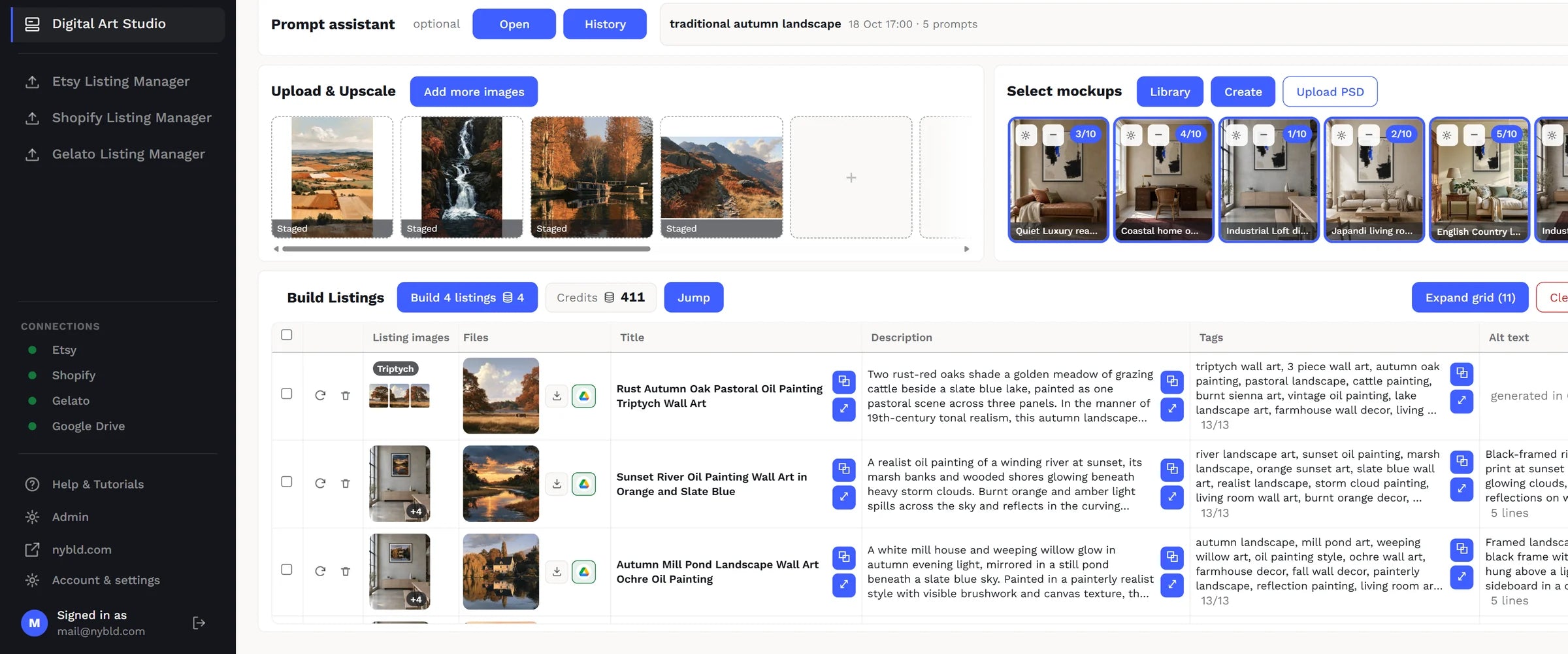 The nybld studio with finished listings in the grid