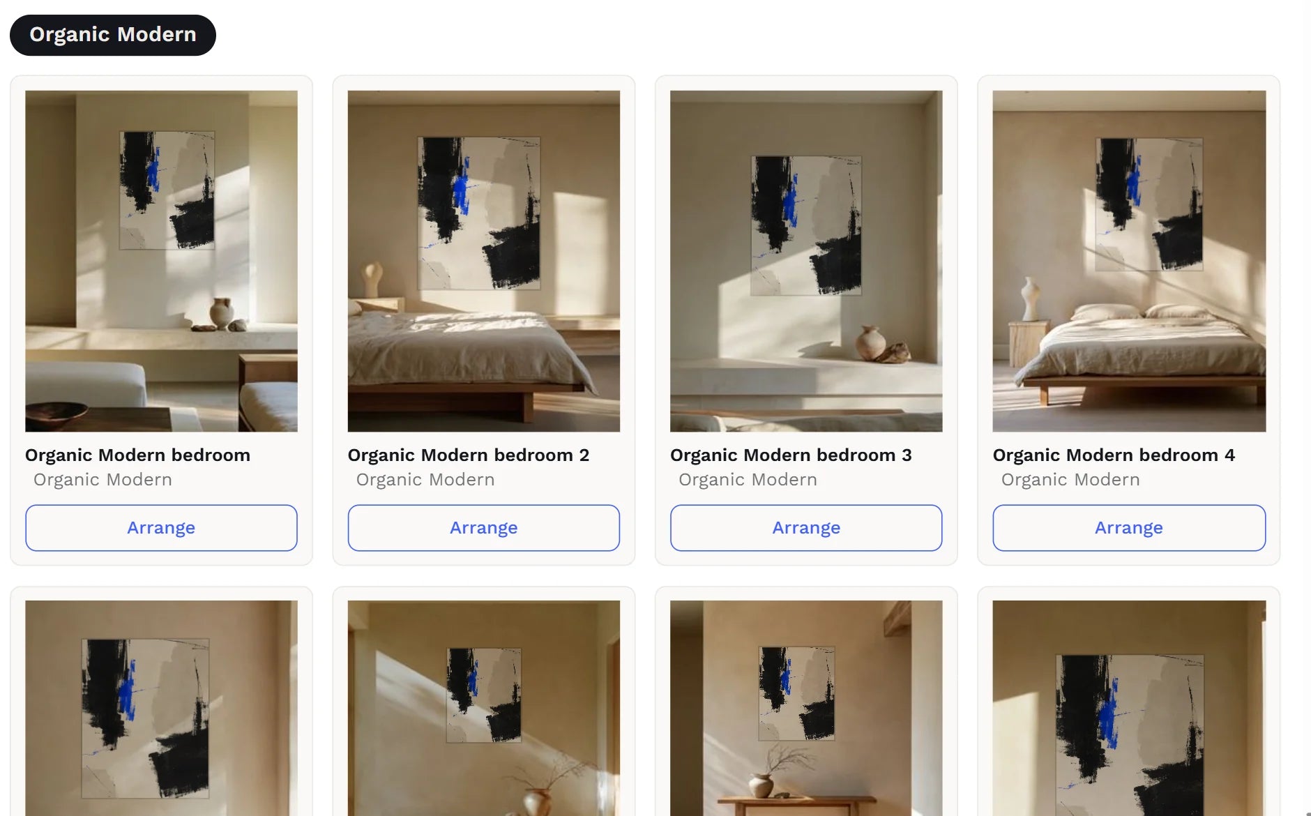 The mockup library grid: many templates at once, organised by interior style